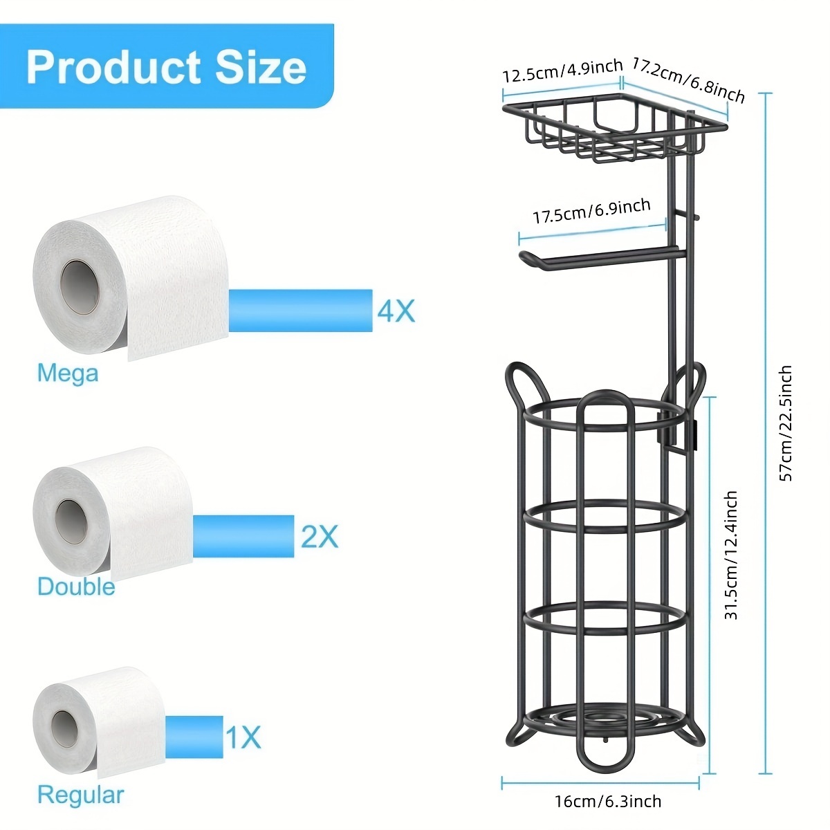 Toilet Paper Holder Stand With Shelf For Phone Bathroom Free Standing Tissue  Rol