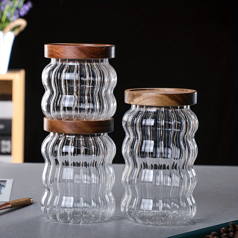 Clear Storage Glass Jars with Acacia Wood Lid, Dry Food, Snacks