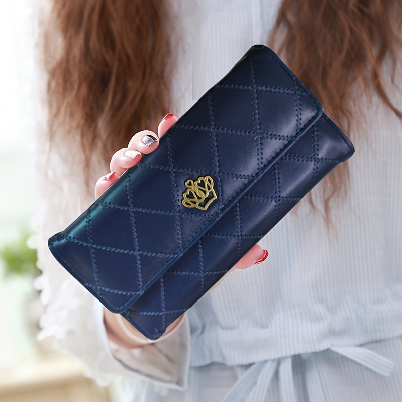 Argyle Embroidery Wallet, Women's Folding Long Money Clip, Clutch Bag  Classic Small Card Purse - Temu Japan
