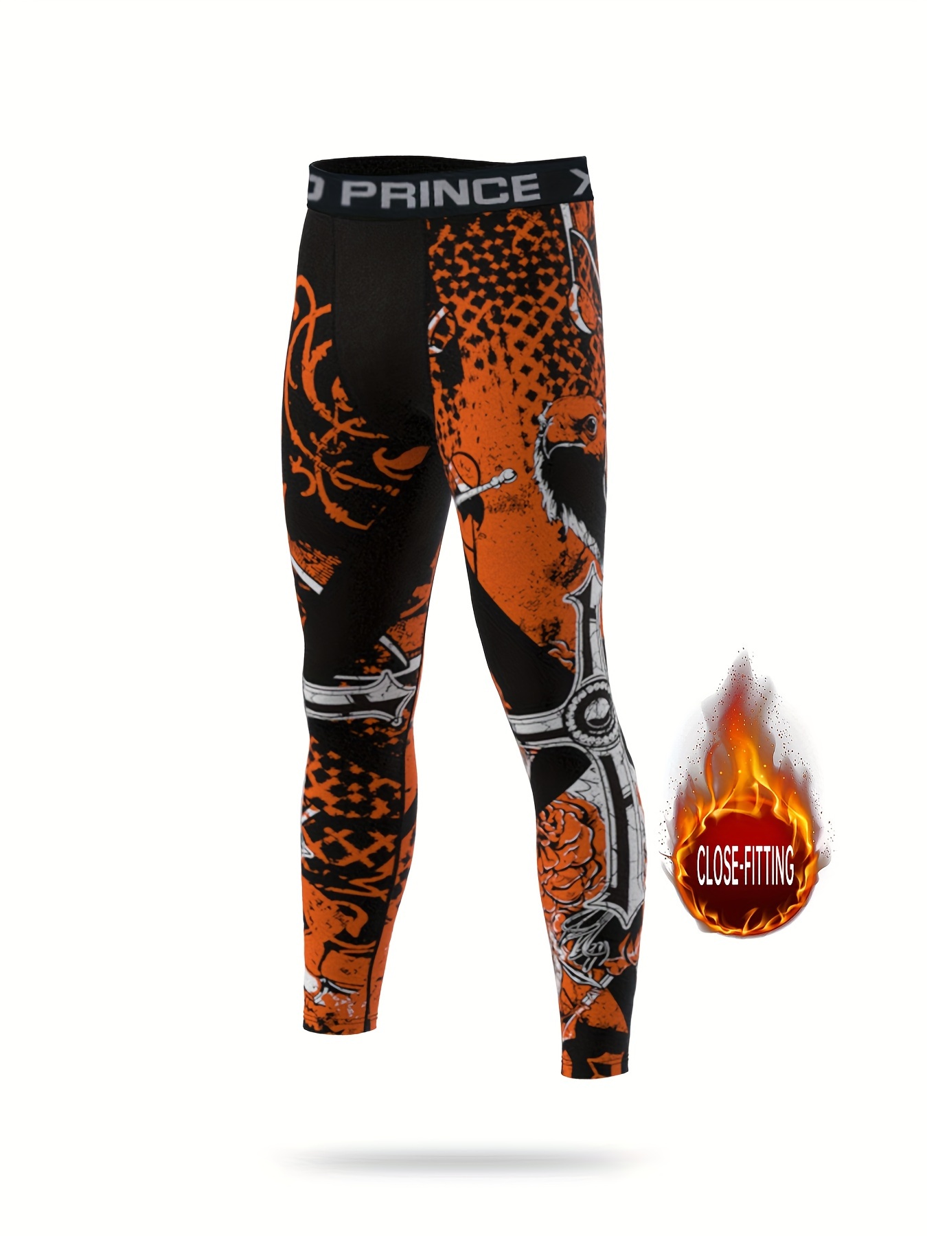 Quick-Drying Compression Leggings for Men - Moisture-Wicking and Breathable  Under Layer for Running, Training, and Fitness - Bird and Cross Print