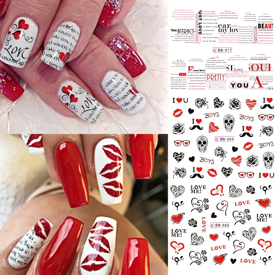  Cute Nail Art Stickers Nail Decals Valentine Cartoon