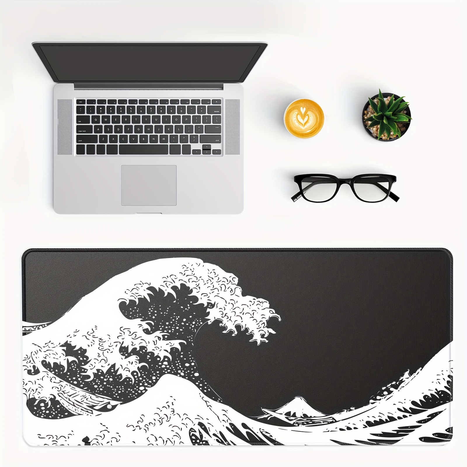 Black and White Desk Mat Wave Mousepad Hokusai Great Wave 