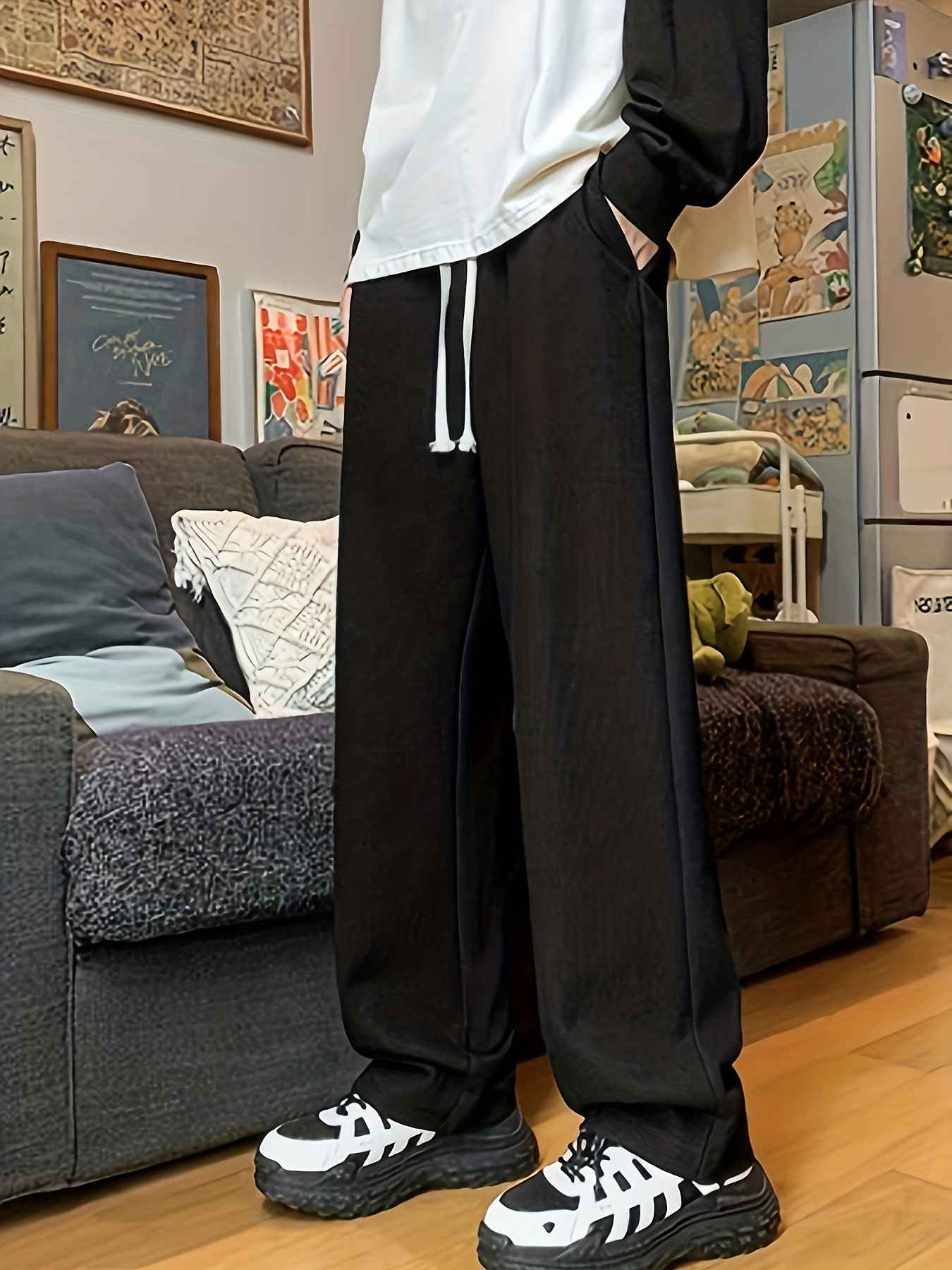 Men's Fashion Waffle Knit Pants Casual Slightly Stretch - Temu Canada