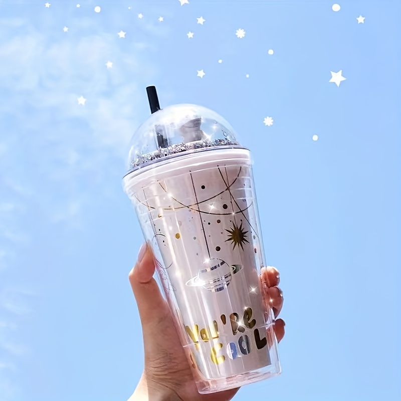 Cartoon Tumbler With Dome Lid And Straw, Double Walled Plastic Water  Bottle, Cute Simple Water Cups, Summer Winter Drinkware, Travel Accessories  - Temu