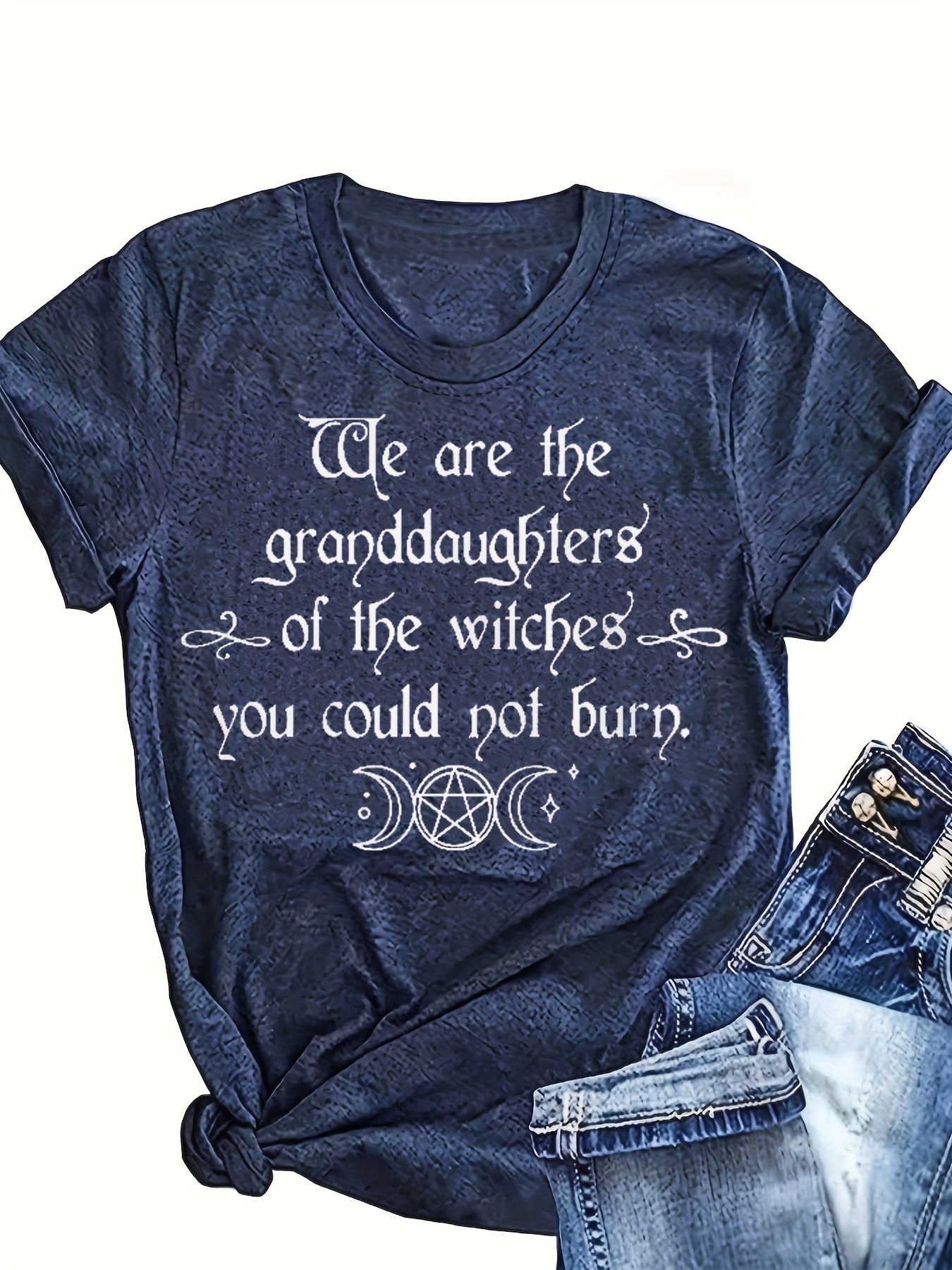 Halloween Theme Letter Print T-Shirt, Casual Short Sleeve Top For Spring & Summer, Women's Clothing