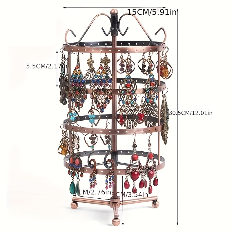 4 Tier Metal Rotating Earring Holder Organizer, Exquisite Jewelry Display  Stand Necklace Rack Holder Tower, Adjustable Tiers, 88 Pairs of Earrings  176