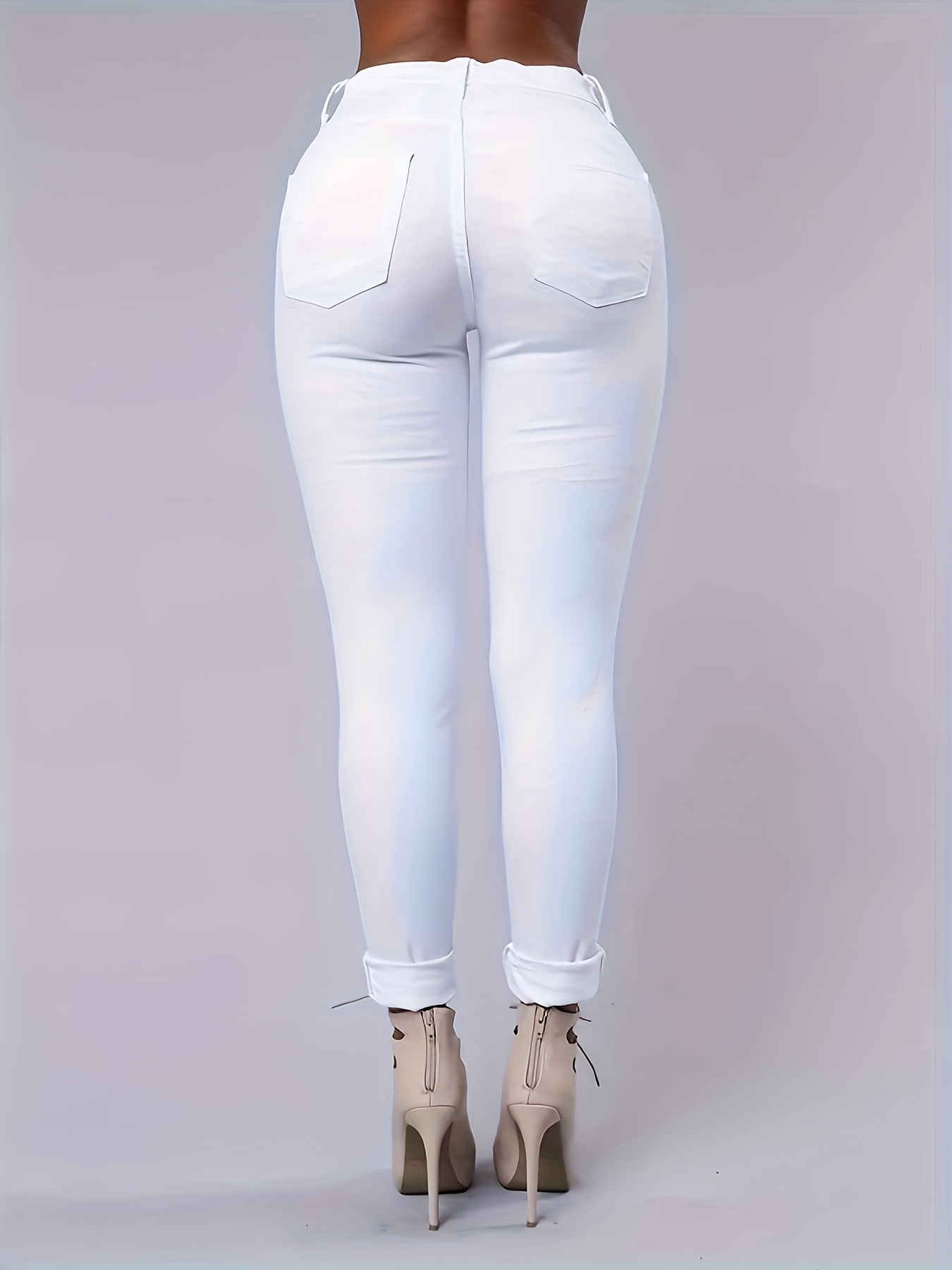 Ripped Holes Casual Skinny Jeans, High Stretch Slim Fit Denim Pants,  Women's Denim Jeans & Clothing