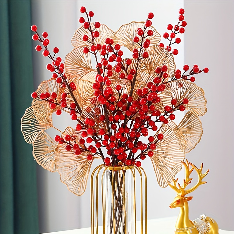 5pcs Artificial Christmas Picks Red Berry Picks Holly Branches Christmas  Tree Decor