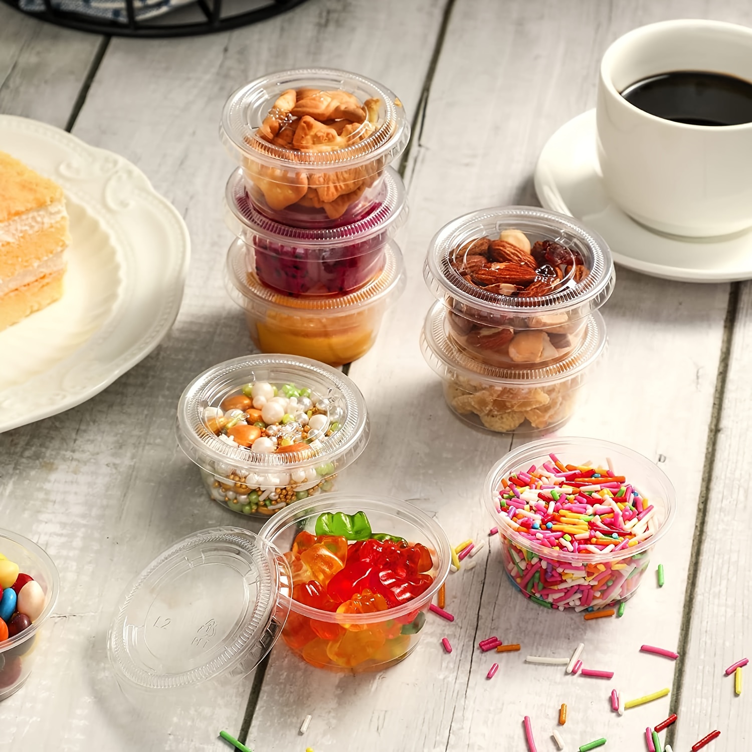 50pcs Jelly Cups, Small Plastic Containers with Lids, Salad