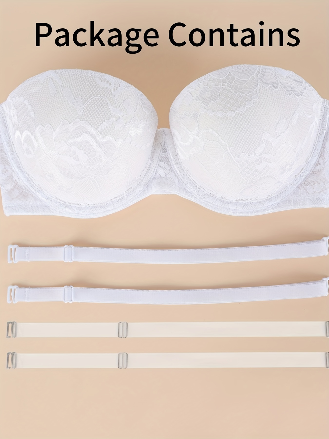  Womens Push Up Strapless Bra Thick Padded Underwire  Convertible Multiway Bras White 40B