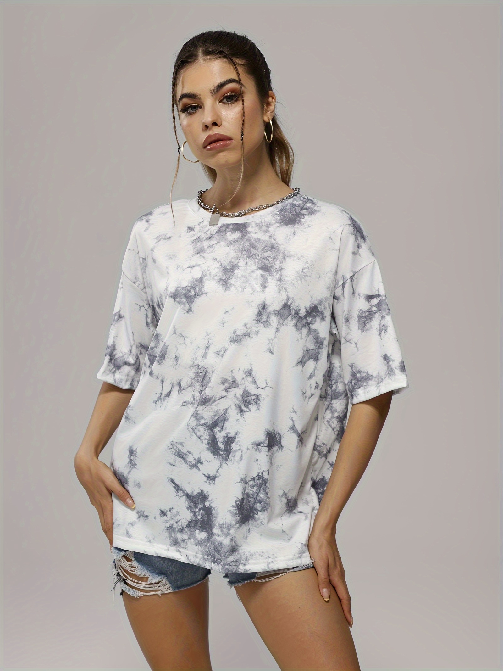 Cute Printed Loose Fit Running Exercise T-Shirt Tie-Dye Women