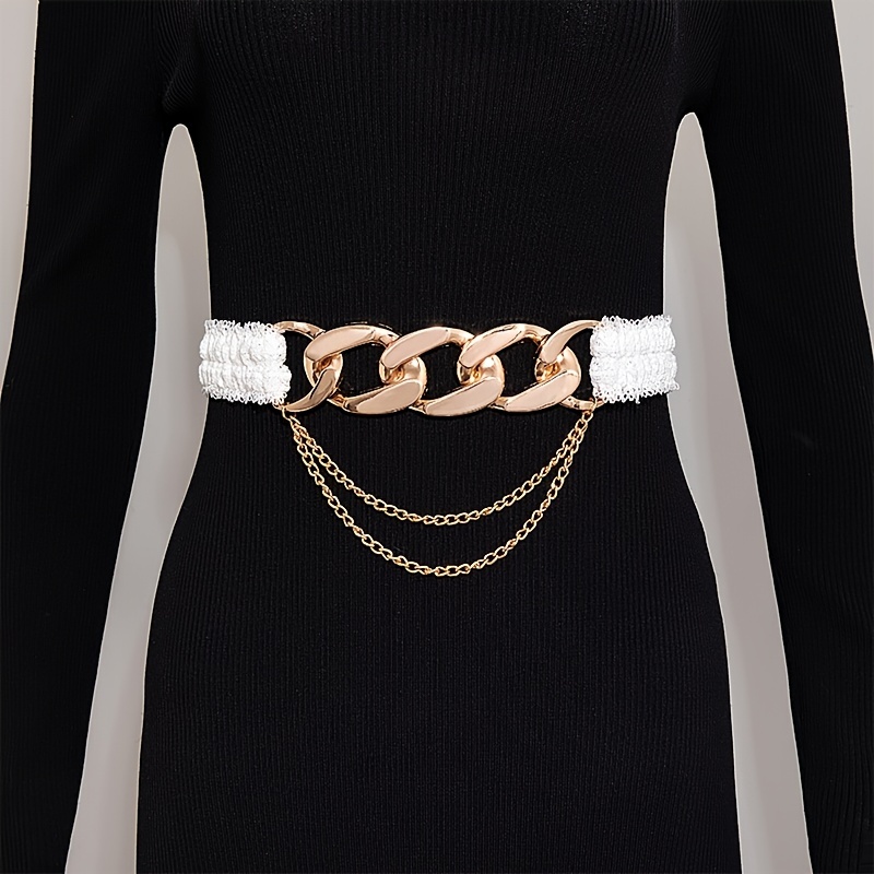 Women's Chain Decor Belt Elastic Metal Belt Casual Stylish - Temu