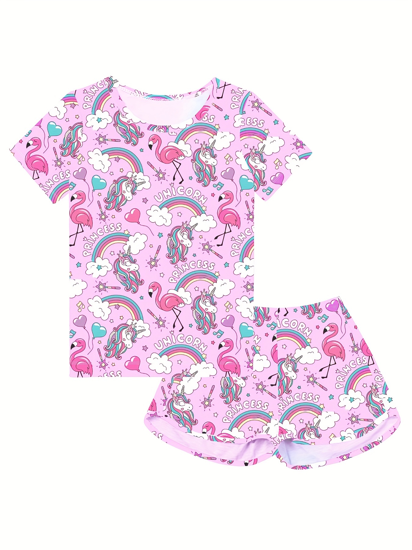 Toddler Kid Girls Pajama Set Cartoon Rainbow Unicorn Print - Temu