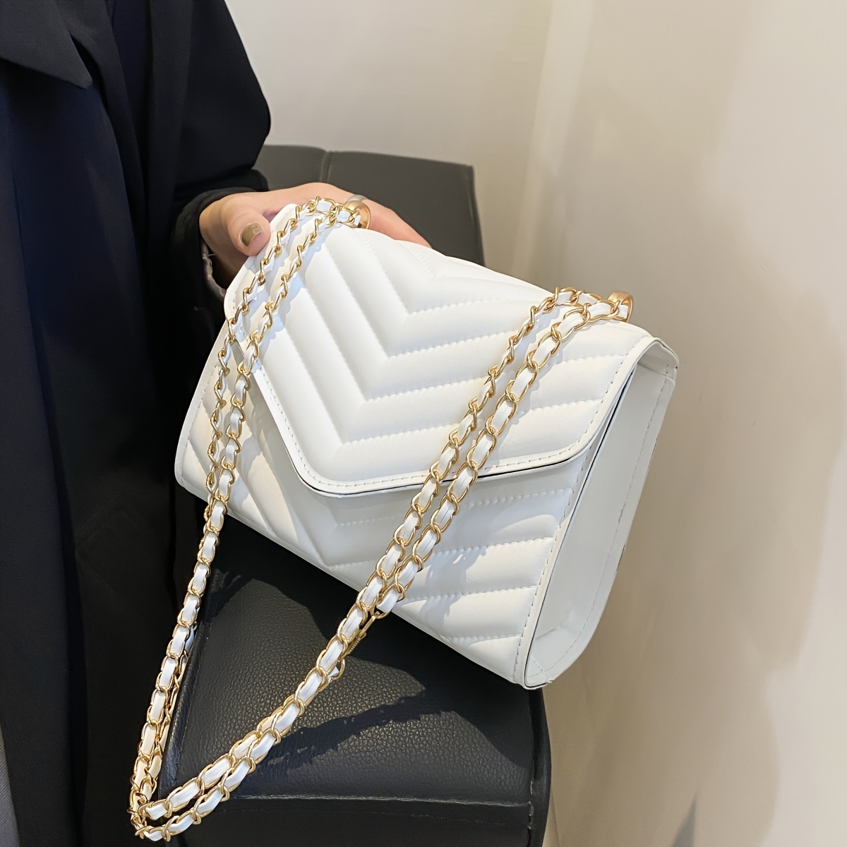 Chevron Detail Chain Square Bag, Minimalist Flap Shoulder Bag, Fashion  Crossbody Purse For Women - Temu Bahrain