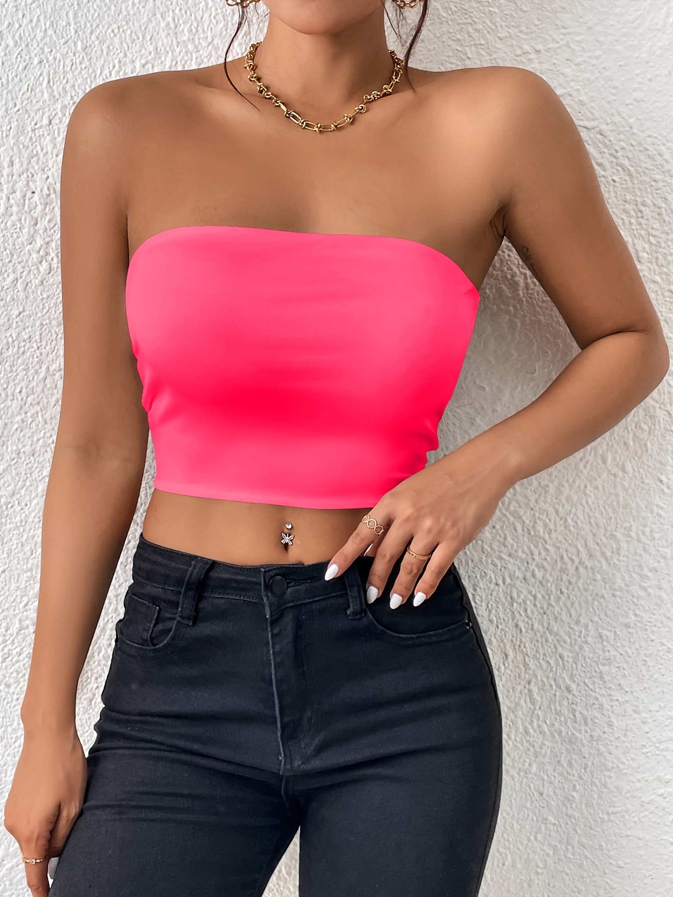 Sexy Bodycon Crop Tube Top Solid Stretchy Tube Top Casual Every