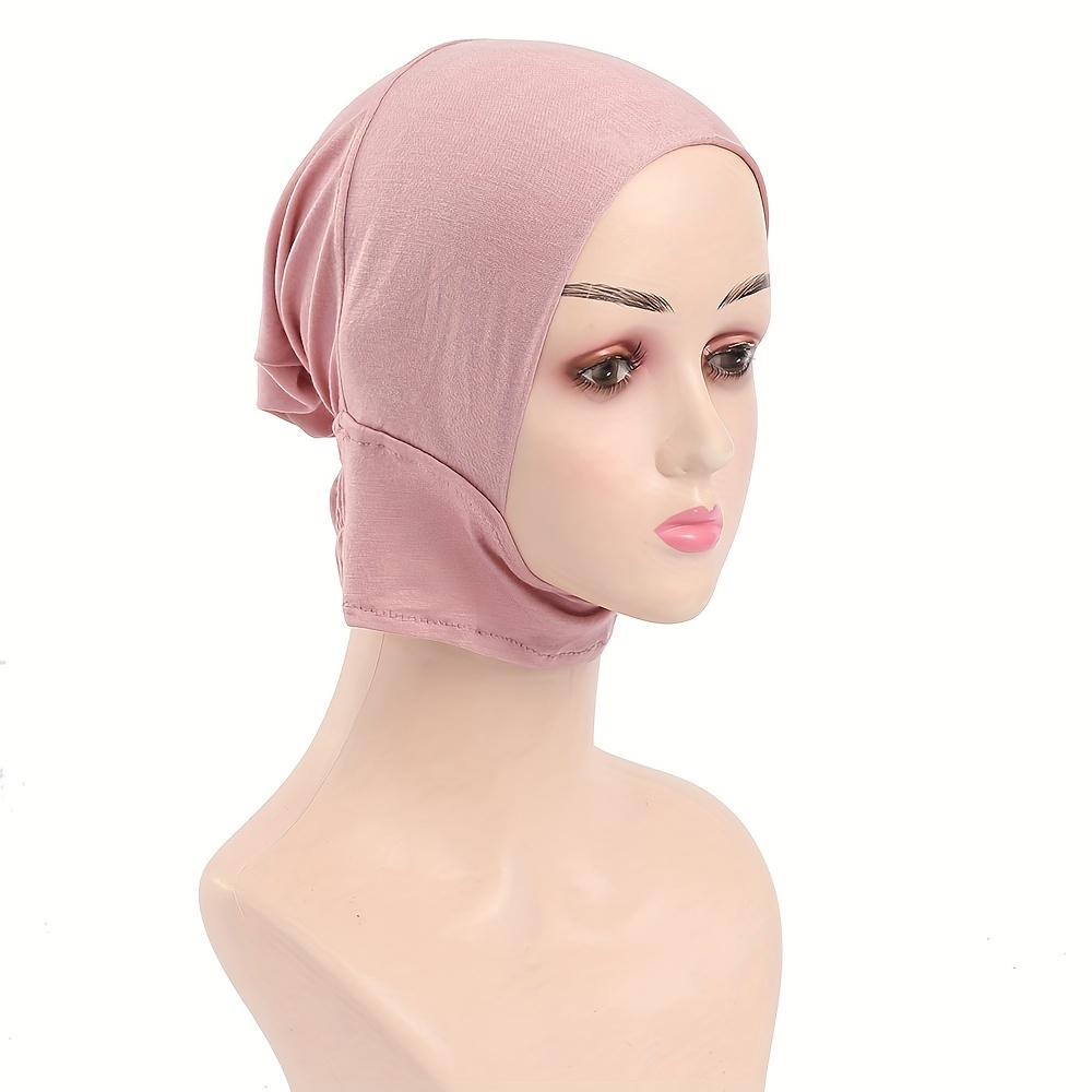 Solid Color Hijab Undercap with Ear Hole Casual Head Wraps Lightweight Elastic Skull Inner Hijab Hat Ramadan Headscarf Beanies for Women,Temu