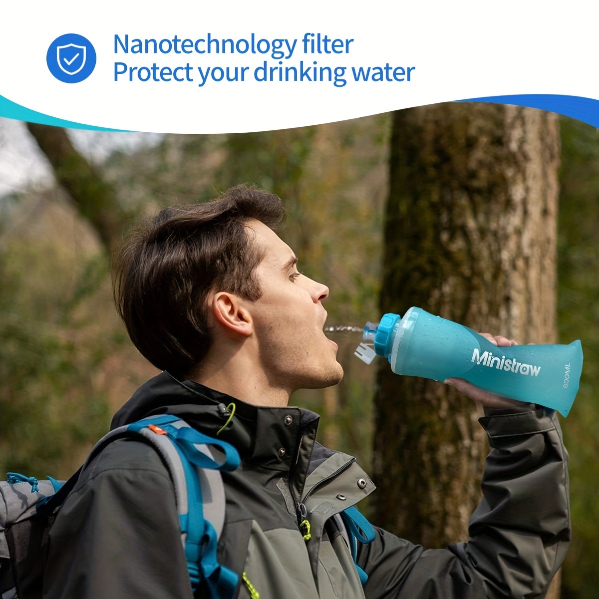 Bouteille D'Eau Filtrante Pliable - 1L Ou 2L, TPU, Pour Randonnée, Camping