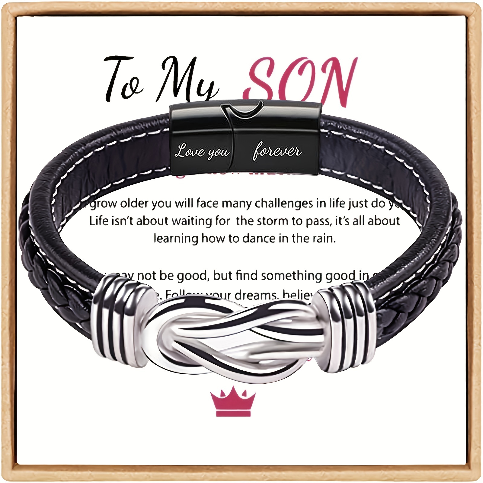 Son/ Grandson Always Braided Pu Leather Bracelet Men - Temu