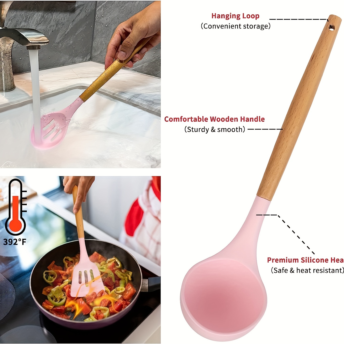 5pcs Silicone Cooking Utensil Set, Minimalist Pink Kitchen Gadget Tool Set  For Kitchen