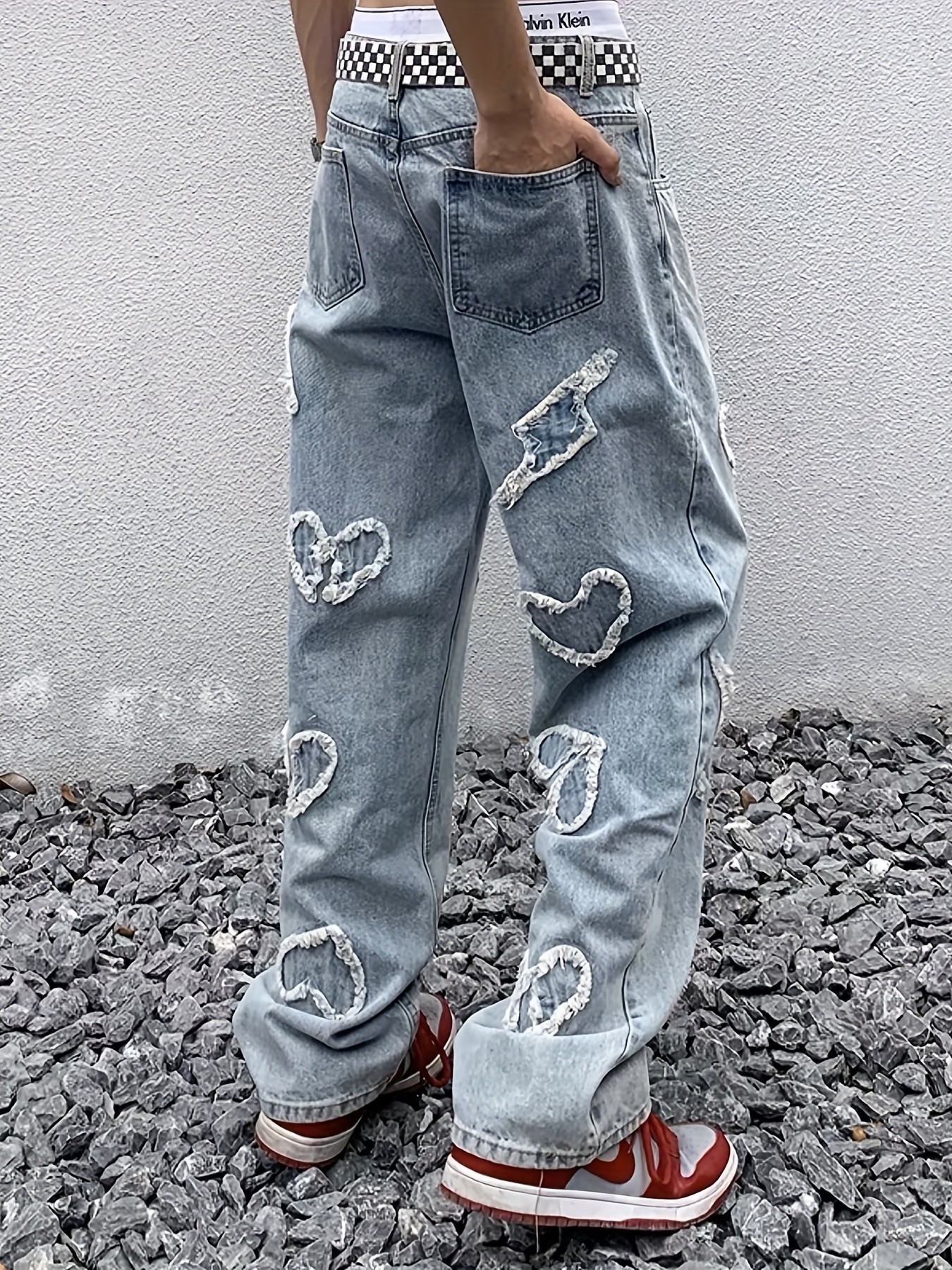 Men Baggy Jeans Hip Hop Denim Pants Retro Loose Straight Trousers Plus Size  Chic