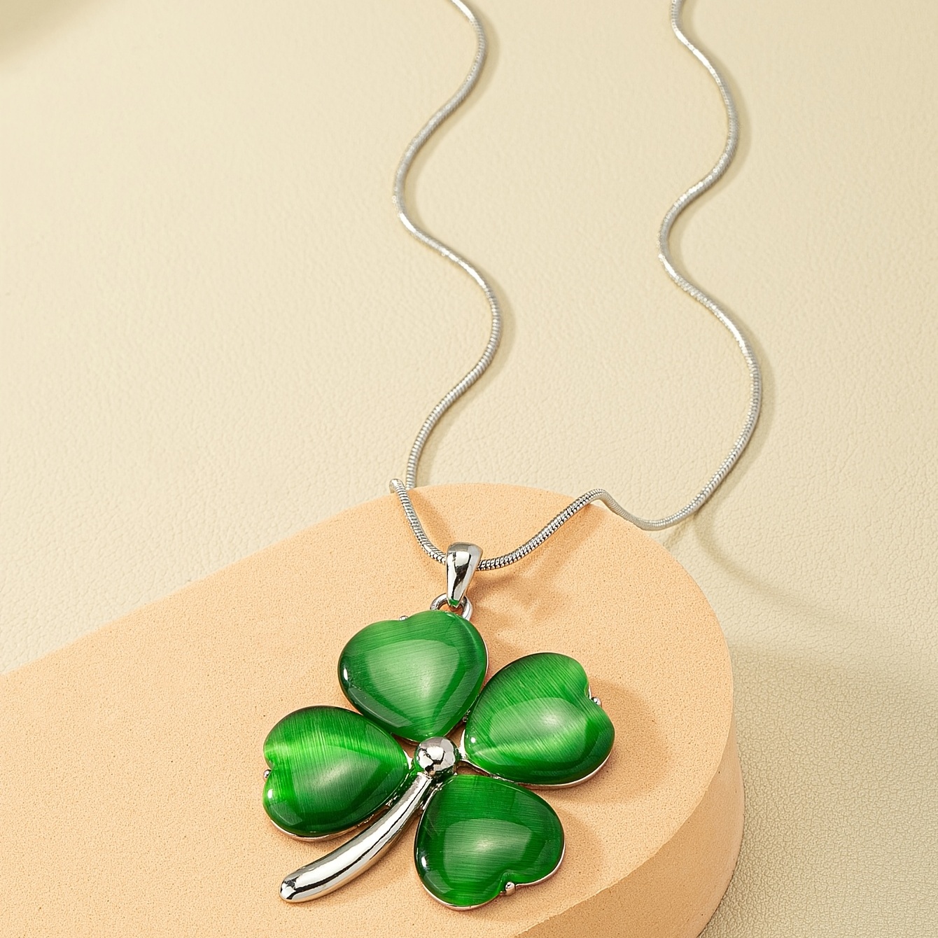 Square Shape Pendant Necklace With Four Leaf Clover Shape Pattern  Adjustable Neck Jewelry Good Lucky Jewelry For St. Patrick's Day - Temu