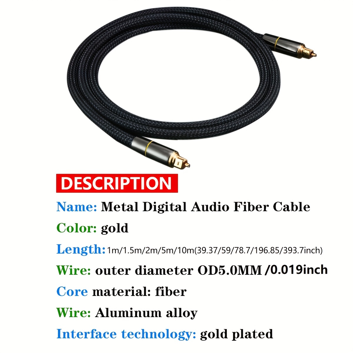Câble audio optique numérique SPDIF Toslink 1.5m
