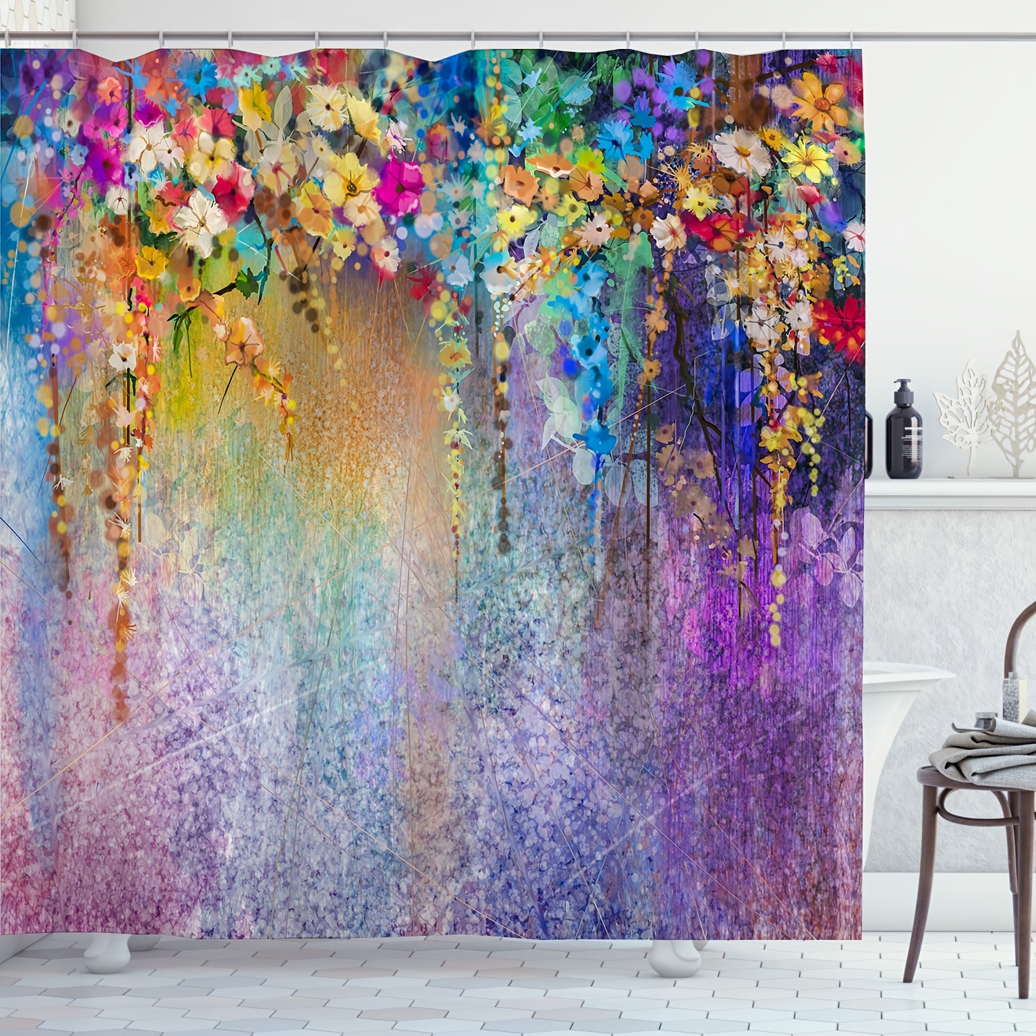 Best Deals on Blue Purple Shower Curtain 71x71 | 12 Hooks | Bathroom Decoration | Our Store