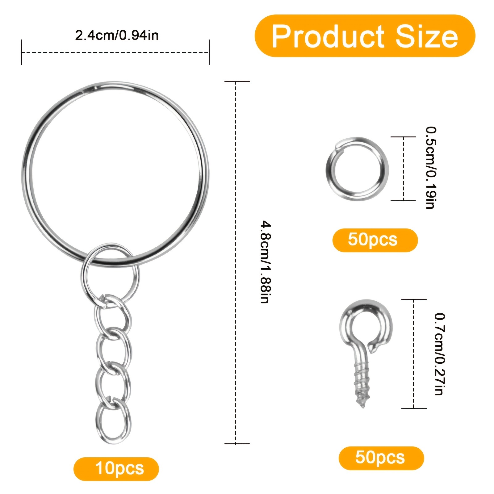 ZTOO 100Pcs Chain Keychain Rings 25mm Silver Key Chain Rings with Jump  Rings & Screw Eye Pins for Organizing Keys Jewelry Making 