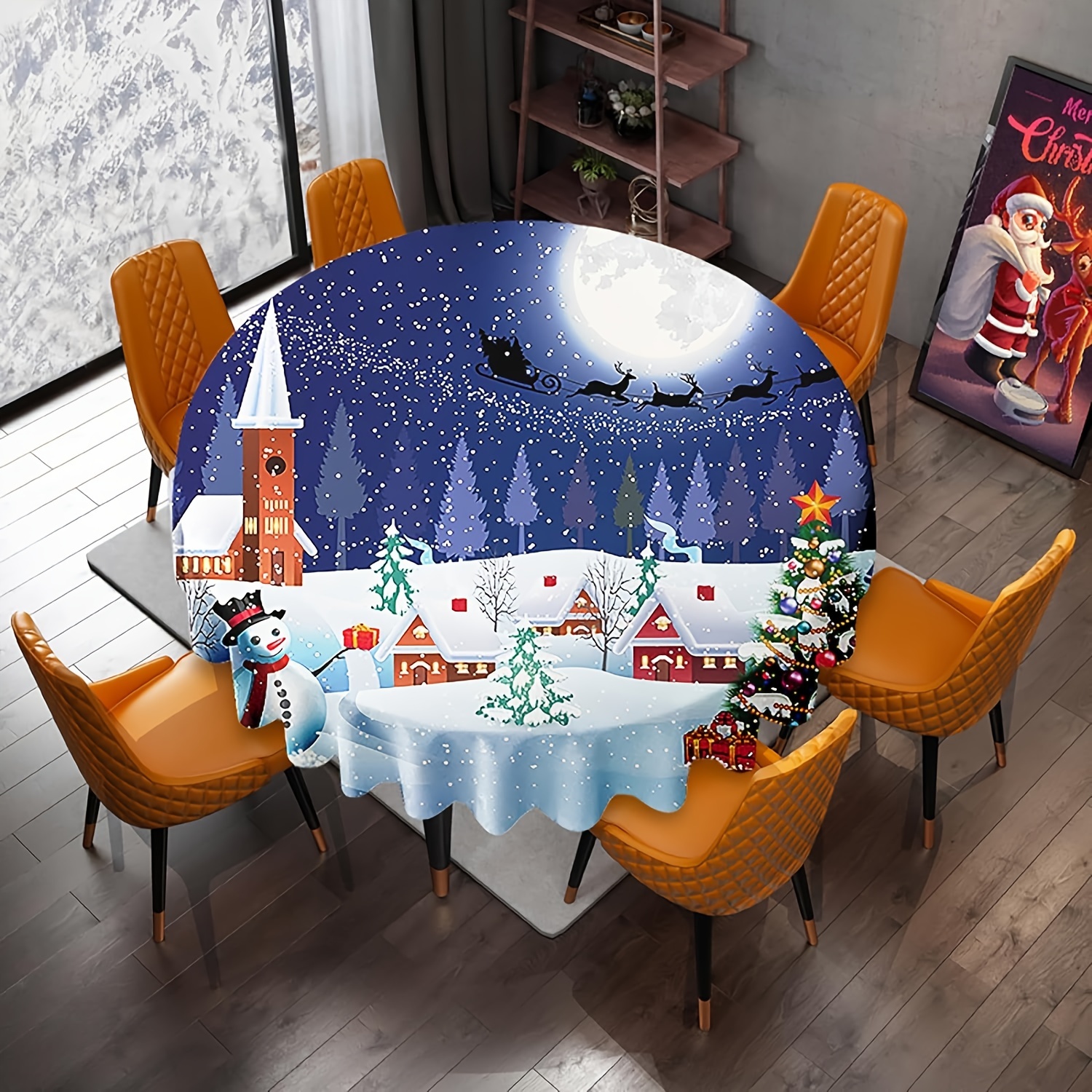 Polyester Tablecloth, Merry Christmas Table Cover, Snowman