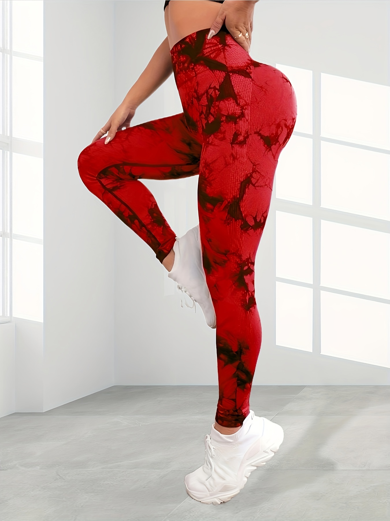 MRULIC yoga pants Exercise Breathable Lifting Ninth Pants Yoga Bubble  Tiedye Women's Pants Red + M