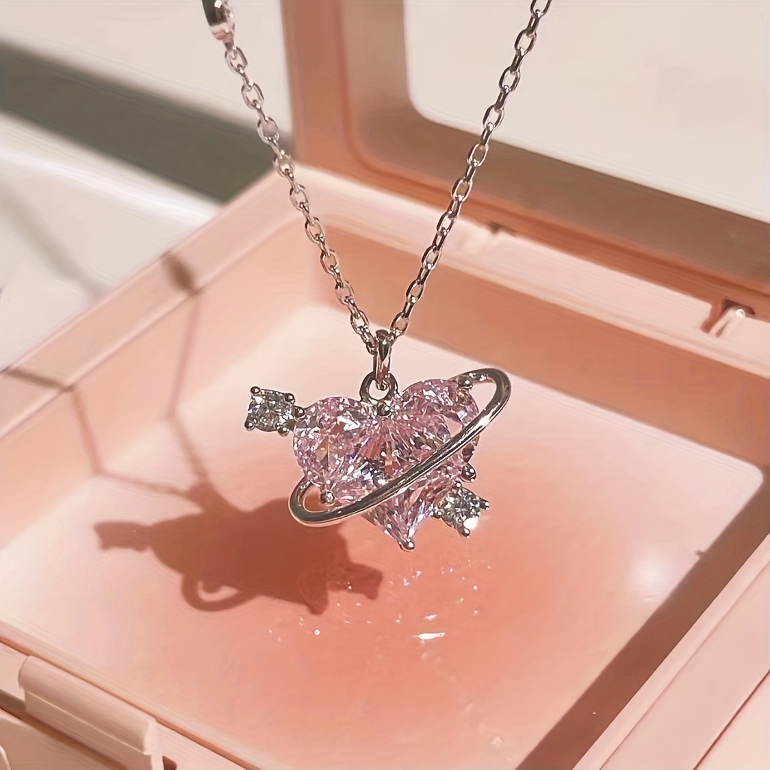 Iced Out Zircon Heart Magnet Necklaces Luxury Dainty Elegant Silver Color  Y2k Style Magnetic Love Heart Pendant Choker Necklace