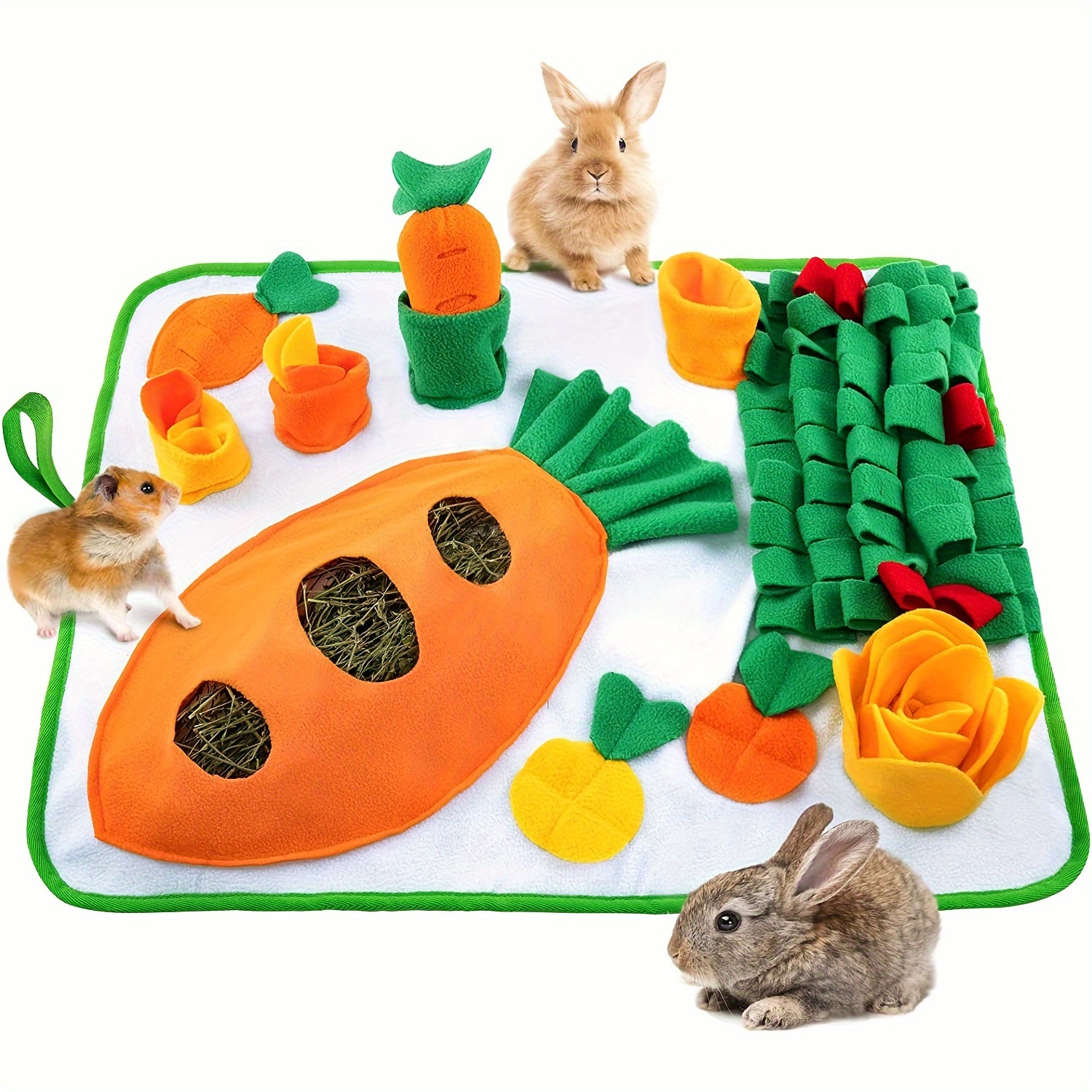 

Interactive Pet Snuffle Mat For Rabbits, Hamsters, 24x20in Fleece Foraging Activity Play Mat, Enrichment Treat Hide & Seek Puzzle Toy, Mental Stimulation Blanket For Small Animals