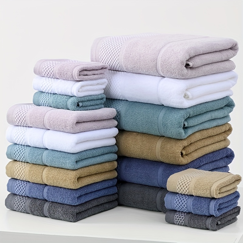 Solid Color Cotton Towel Set, Washcloths Hand Towel Bath Towel