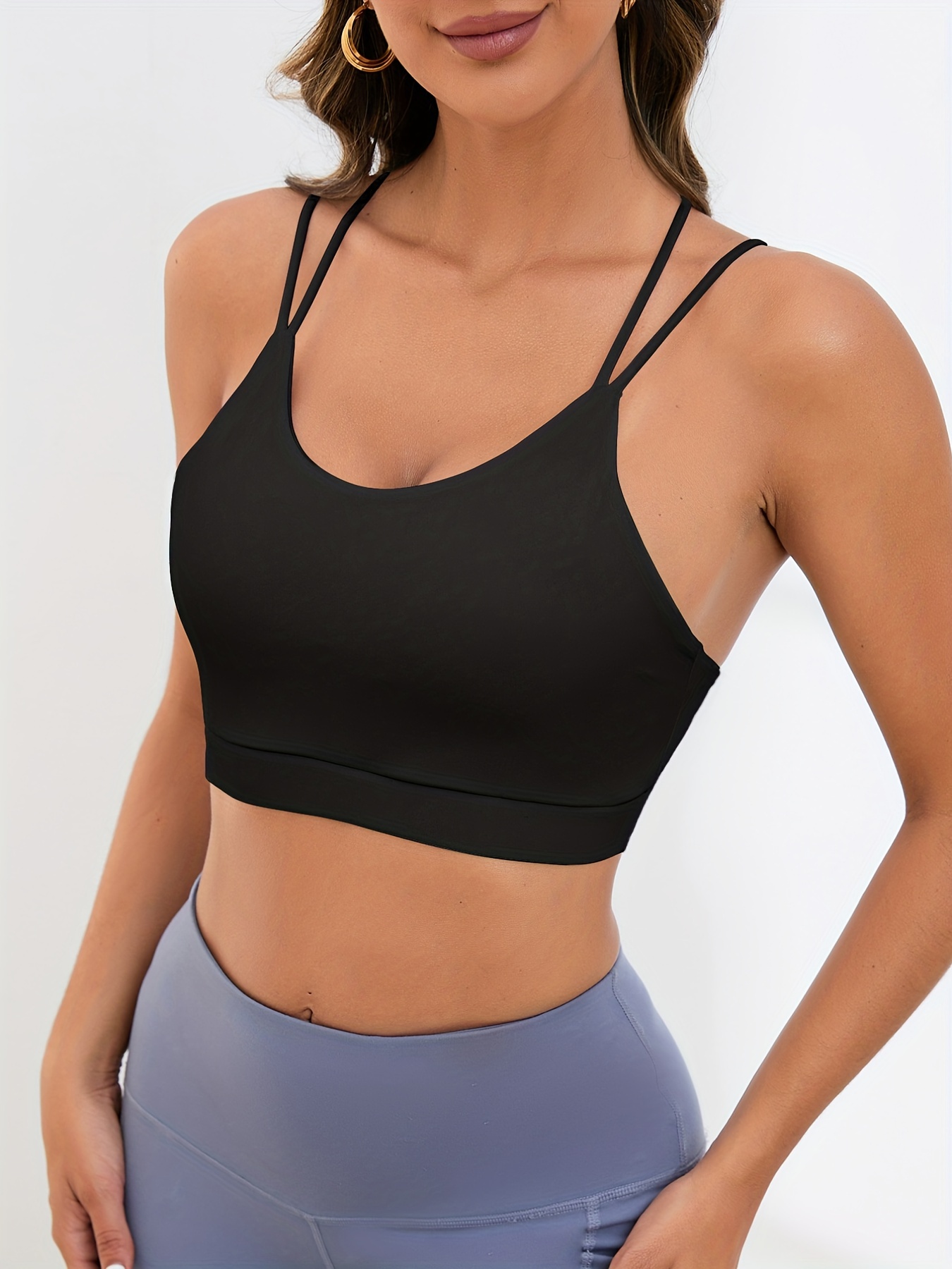 Square Neck Backless Spaghetti Straps Sports Bras for Women Padded