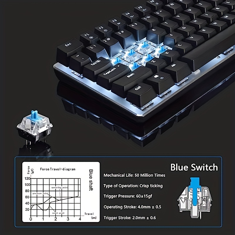 Ajazz AK33 82 Keys USB Wired Mechanical Game Keyboard White with Blue  Switches for Laptop 