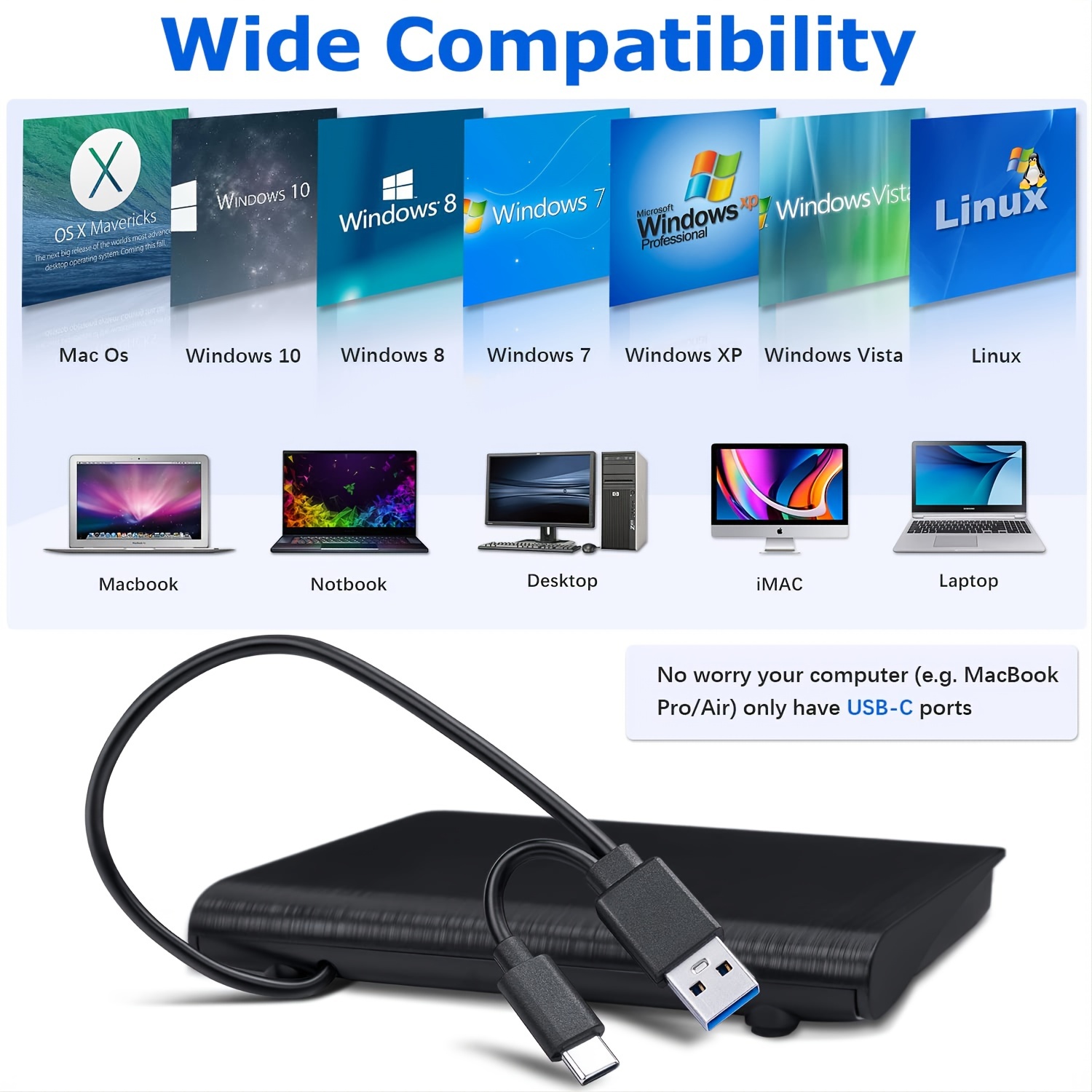 Graveur & Lecteur Dvd & CD Externe Slim USB 3.0/USB Type-C pour