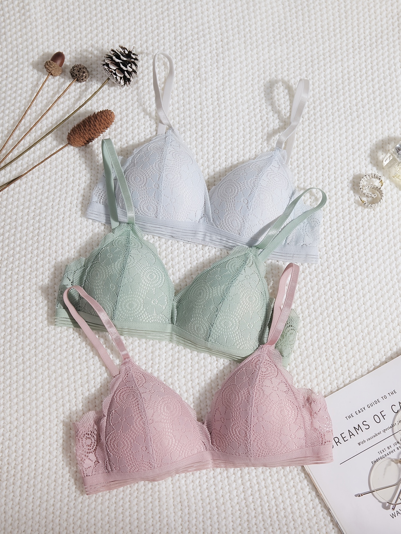 Floral Lace Wireless Bras Breathable Lightweight Full - Temu Canada