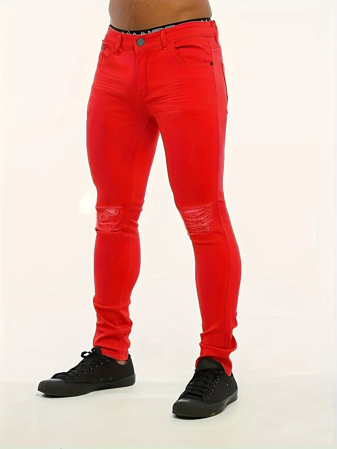  Pantalones vaqueros para hombre, pantalones rojos
