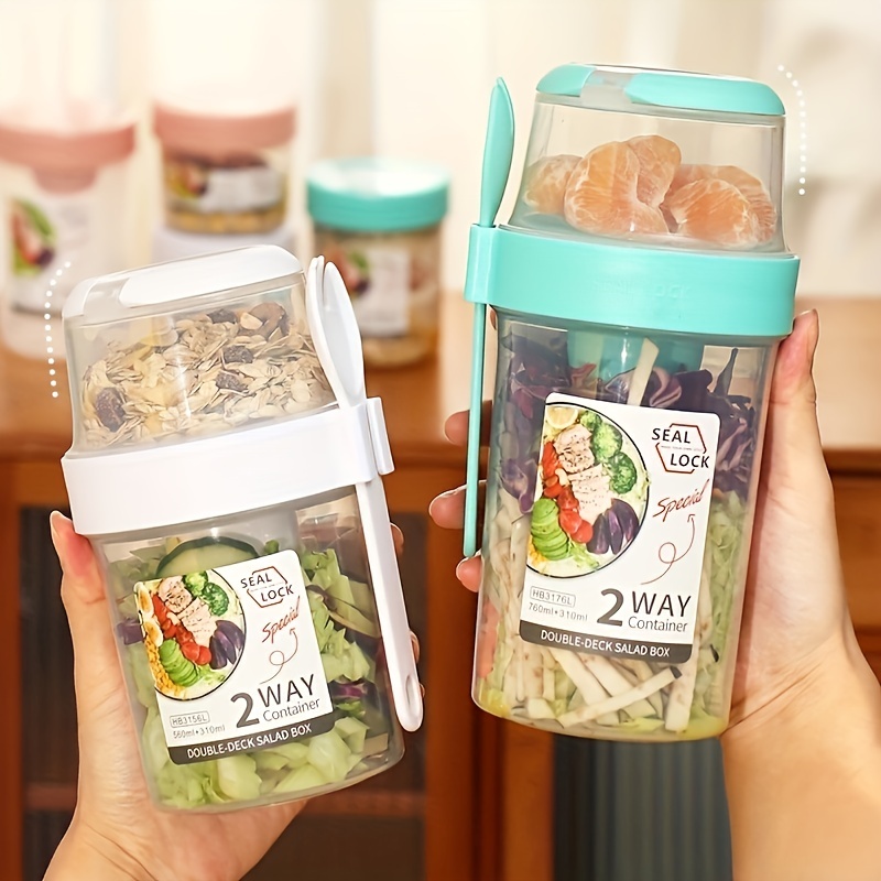 1pc Portable Double Layer Lunch Box With Separate Dip Box And