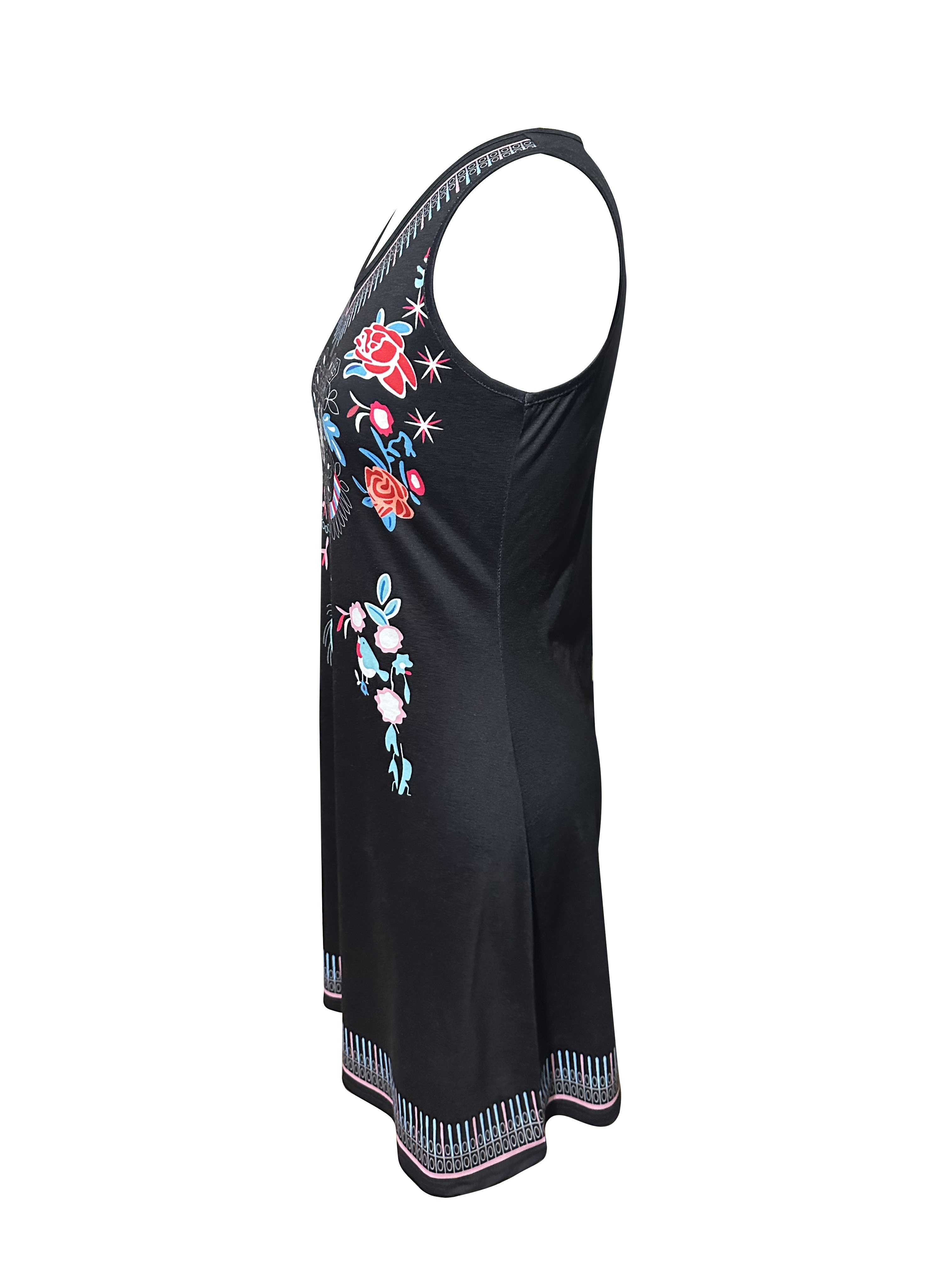 ethnic print v neck tank dress vintage sleeveless slim summer dress womens clothing