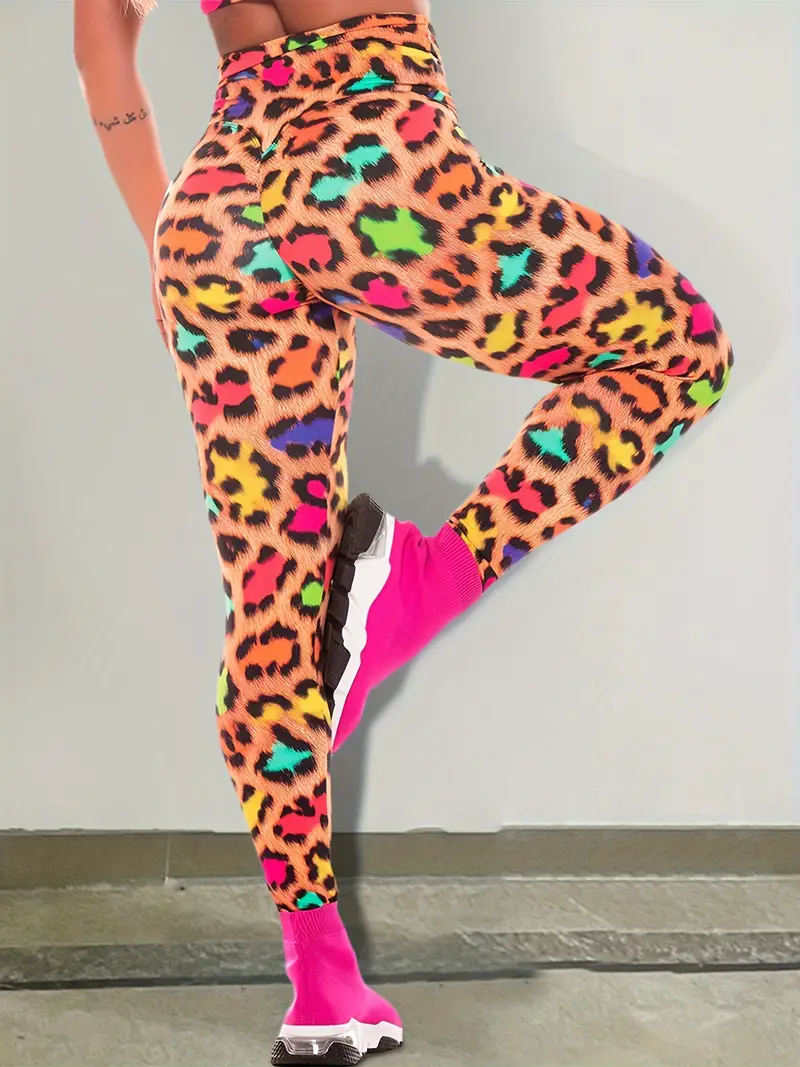 Women's Sports Leggings Plus Size Leopard Print High Rise - Temu