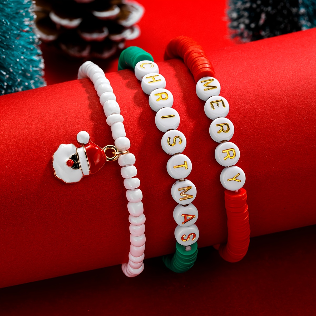 5pcs Reindeer Pendant Beaded Bracelet Set with Colorful Soft Clay Beads Stackable Hand String,Temu