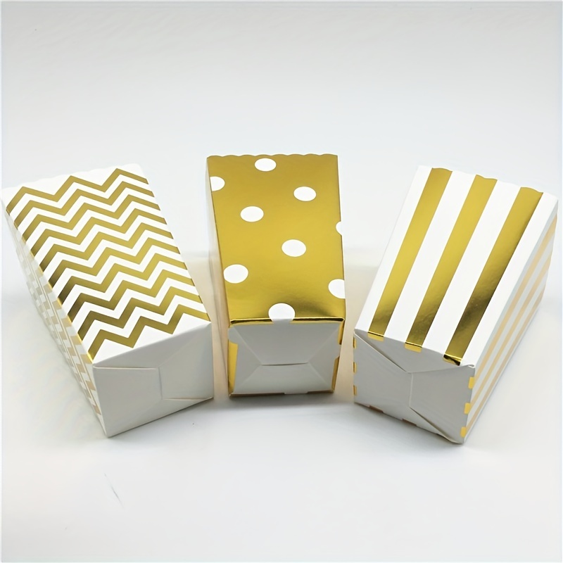  Cajas de palomitas de maíz, trío de estampado dorado (paquete  de 36) a lunares, cheurón, cajas de regalo a rayas, pequeñas bolsas de  papel de palomitas de maíz para mesas de