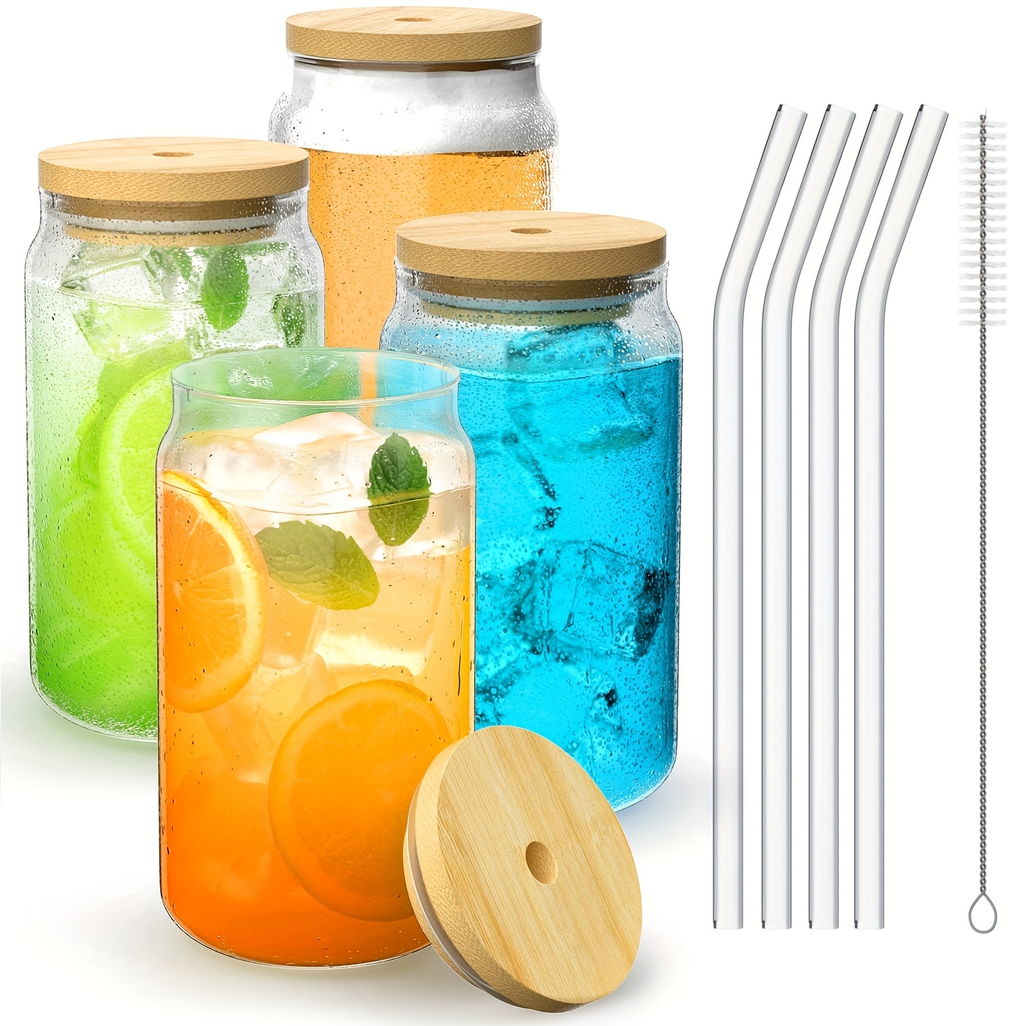 Glass Cups With Lids And Straws Drinking Glasses Bamboo Lids - Temu