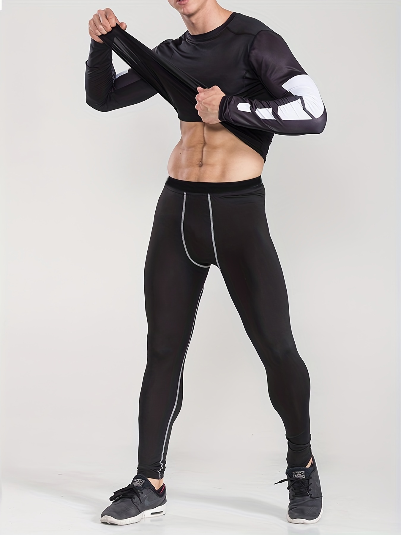 Men Compression Leggings Male Workout Football Pants with Pockets Cool Dry  Gym Running Tights