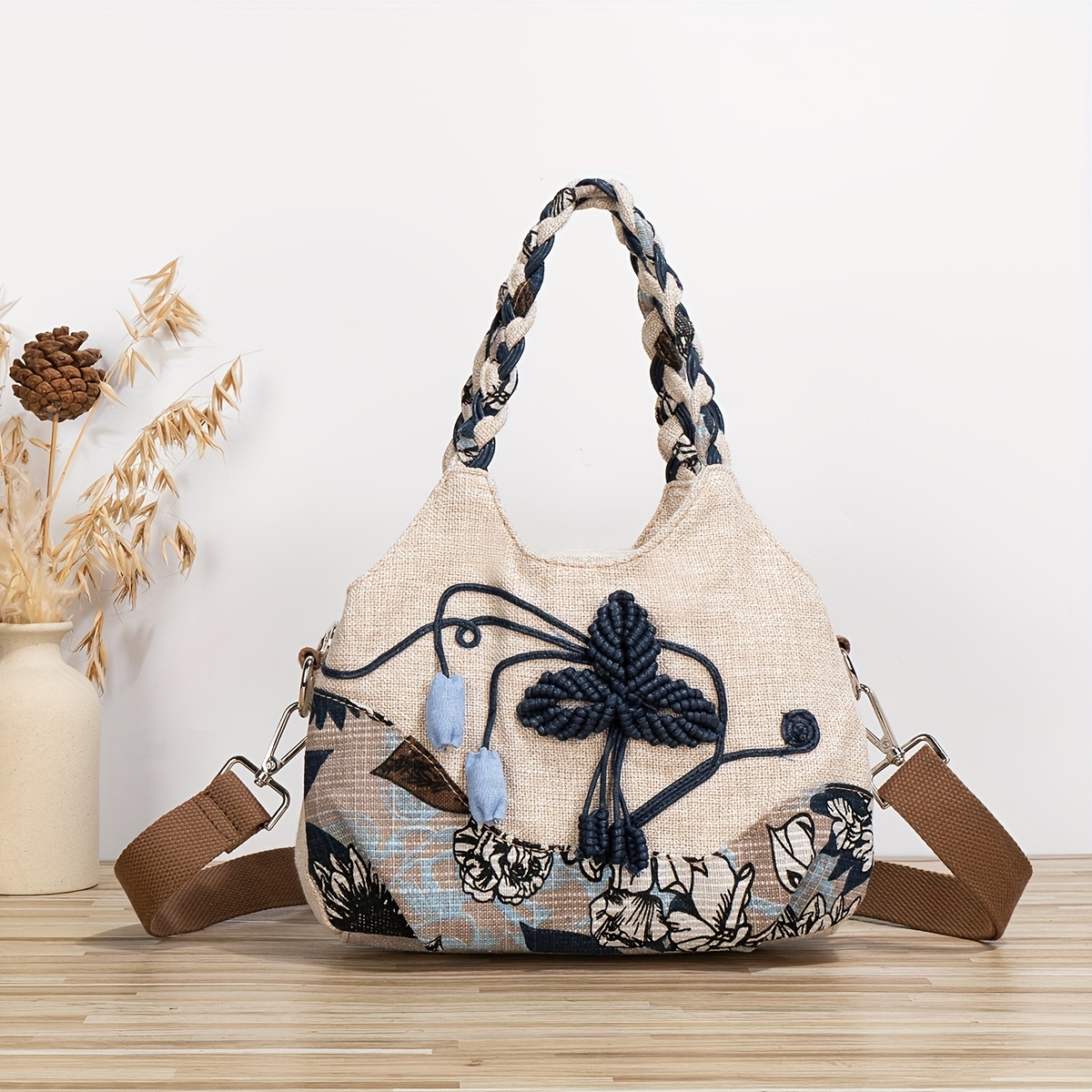 Bohemian Handbag, Woven Leaf Flower Shoulder Bag, Fashion