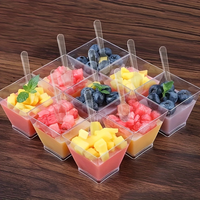 25 Piezas Juego de Cuencos de Postre, Reutilizable Vasos para Postre,  Vasitos Aperitivos Plastico, Vasitos Plastico para Postres Con Tapa y  Cuchara, Aplicable a Pudín, Mousse, Helado, Cumpleaños, Boda : :  Hogar