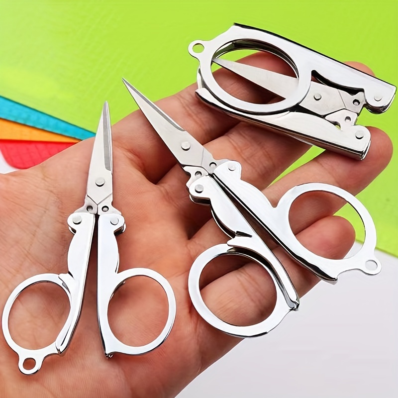 Foldable Small Scissors,Portable Mini Travel Scissor,Big Size Stainless Steel Folding Scissor with Keychain Pointy Small Sewing Fold Up Scissors