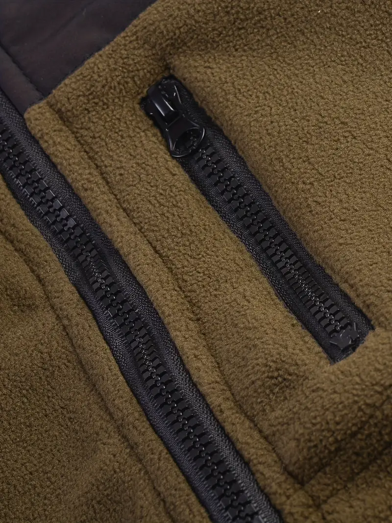 Warm Berber Fleece Padded Jacket, Men's Casual Color Block Corduroy Zipper  Pocket Jacket Coat For Fall Winter