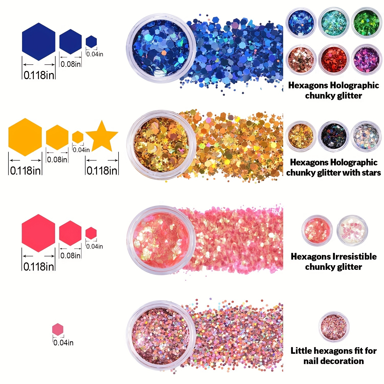 PrettyG 1 Set 12 Colors Colors Shift Chunky Mix Shape Glitter for Resin DIY  Making Art Craft Nail Makeup Decoration BSX